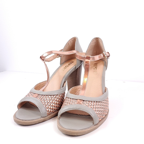 Report Shoes - Report Meg Grey and Rose Gold Block Heels